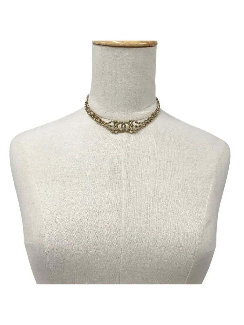 Chanel Necklace Choker Coco Mark Rhinestone Heart